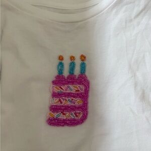 White T-Shirt with Pink beaded Cake Design